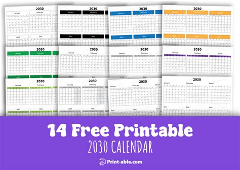 14+ Free 2030 Calendar Printable | PRINT-ABLE