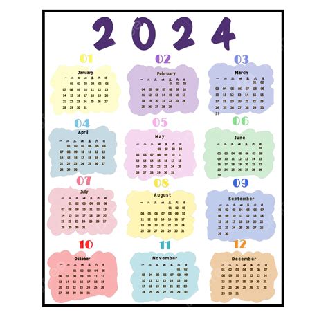 Calendario 2024 Estilo Colorido Simple PNG ,dibujos 2024, Calendario ...