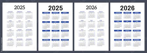 2025 and 2026 calendar set. Vector pocket calender design. Week starts ...