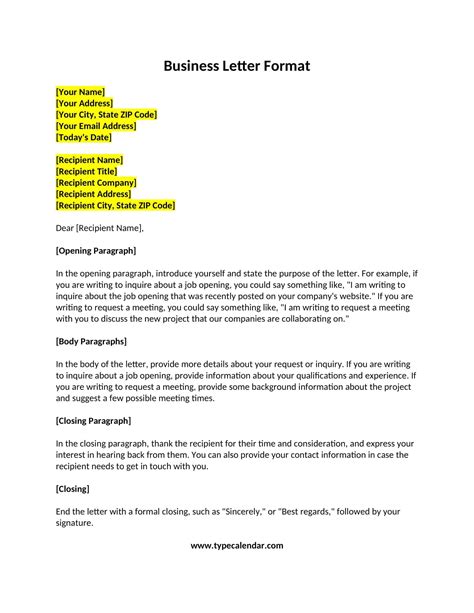 Free Printable Formal / Business Letter Templates [PDF, Word] Example