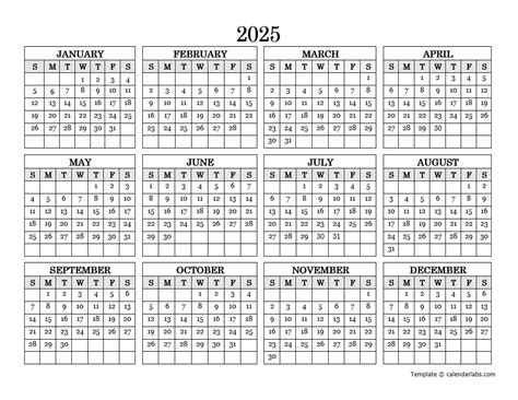 2025 Yearly Calendar Landscape Printable Template Free List Of - Jill J ...