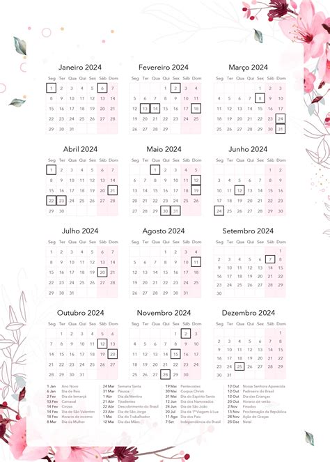 Calendario 2024 Floral - Fazendo a Nossa Festa