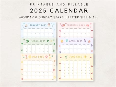 Cute 2025 Calendar Printable, Monthly Calendar 2025, 2025 Planner ...
