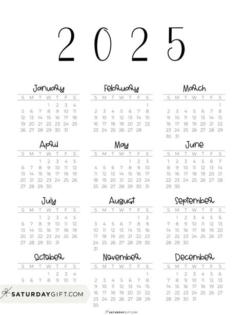 2025 year at a glance Calendars - 37 Cute and Free PDFs
