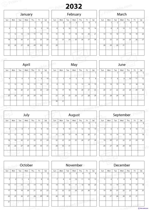2032 Calendar Printable 1640 | Print-able.com