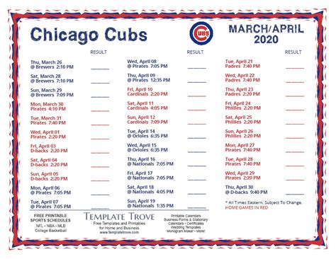Chicago Cubs 2025 Printable Schedule - Javier K. Ricks