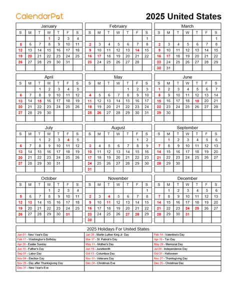 United states Holiday Calendar 2025