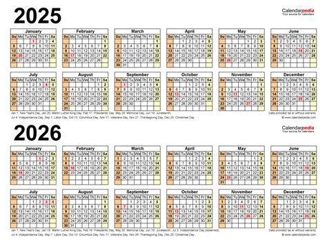 2025-2026 Two Year Calendar - Free Printable PDF Templates