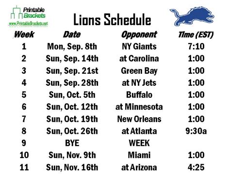 Detroit Lions Schedule 2025 2025 Printable - Gabriella Cowie