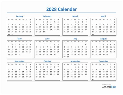 Free 2028 Calendars in PDF, Word, Excel