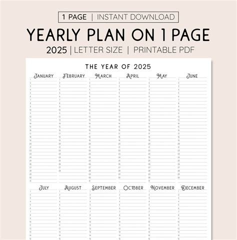 2025 Year At A Glance Calendar: Free Printable For Your Planning Needs ...