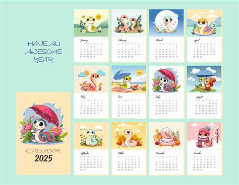 2025 Printable Calendar | Cute Snakes Year Design | Digital File for ...