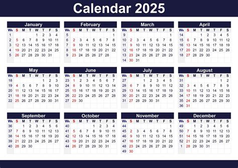 Premium Vector | Free vector Printable 2025 Calendar with Week Numbers
