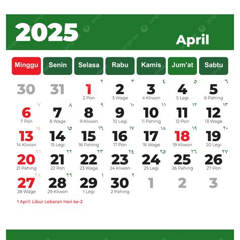 Kalender April 2025, Kalender Hijriah Dan Masehi Vektor Lengkap, Hari ...