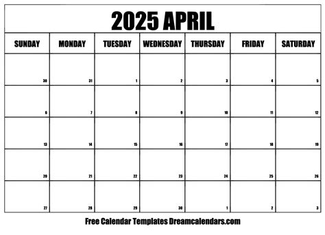Printable Calendar April 2025 - John G Elia