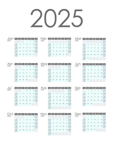 calendario 2025 vertical. semana empieza en domingo. 46257462 Vector en ...