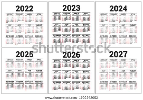 Calendar 2022 2023 2024 2025 2026 Stock Vector (Royalty Free ...