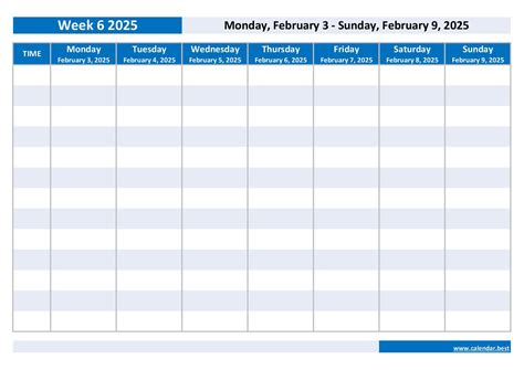 Printable 2025 weekly calendar