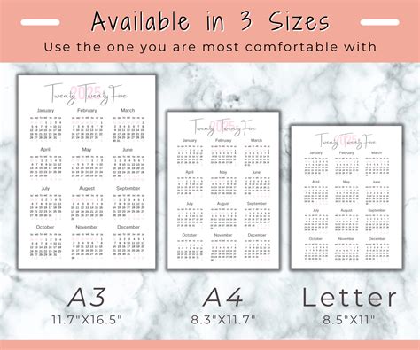 2025 Vertical Calendar Printable Minimalist Yearly Calendar Template ...