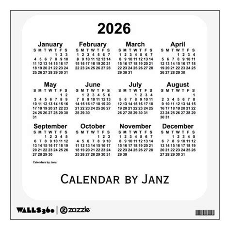 2026 White Calendar by Janz Wall Decal | Zazzle | Wall decals, School ...