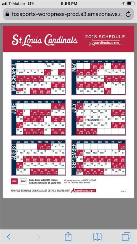 St Louis Cardinals Printable Schedule