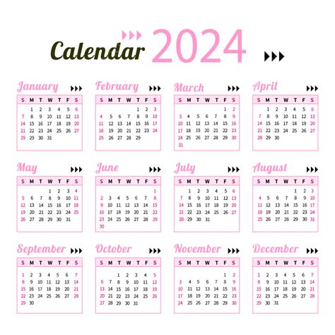 Calendario 2024 Simple Rosa Png 2024 Calendario Rosado Png Y Vector ...