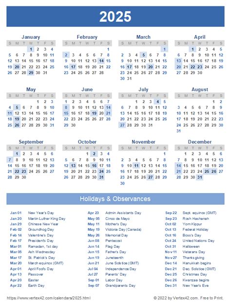 Free Printable 2025 Calendar With Holidays