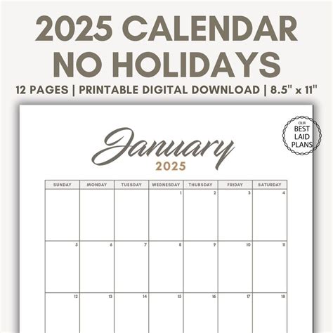 2025 Calendar Printable Calendar 2025 Monthly Planner Portrait Monthly ...