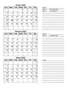 2025 Printable Calendar With Notes - Free Printable Templates