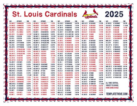 Printable 2025 St. Louis Cardinals Schedule