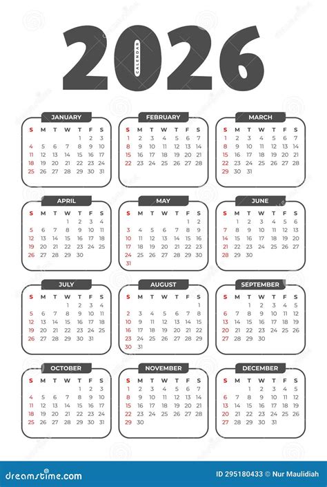 2026 Basic Calendar in White Background Stock Vector - Illustration of ...