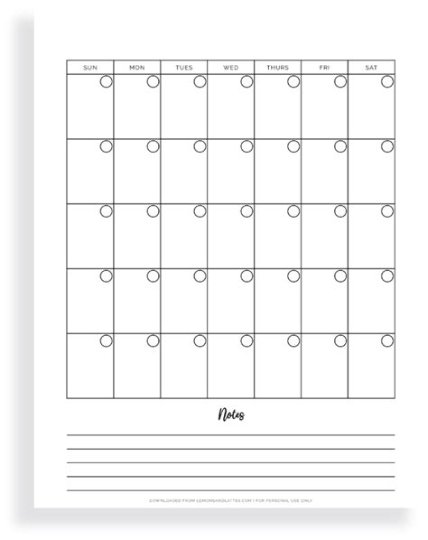 Printable Blank Calendars