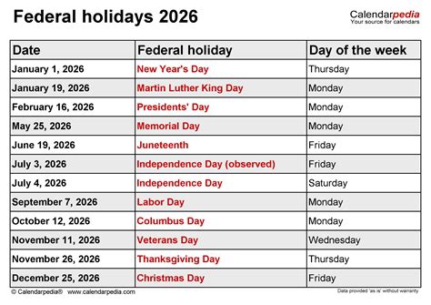 Ey Holiday Schedule 2025-2026 - Marna Margie