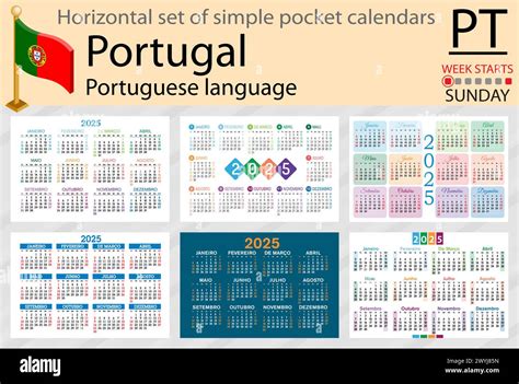 Portuguese horizontal set of pocket calendar for 2025 (two thousand ...