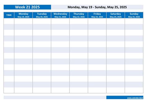 Printable 2025 weekly calendar