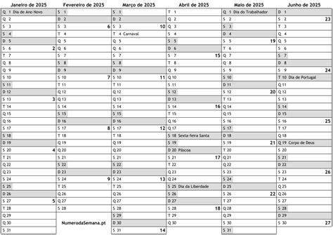 Calendário 2025 com feriados e números da semana … almanaques, online ...