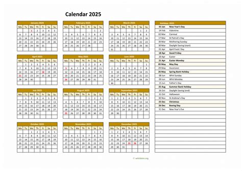 Calendar 2025 - United Kingdom | Wikidates.org