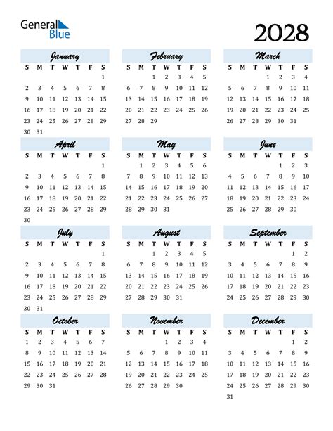 2028 Calendar (PDF, Word, Excel)