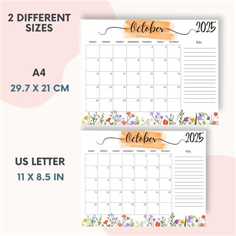 2025 2026 Printable Calendar: Floral Design, Monthly Planner, Calendar ...