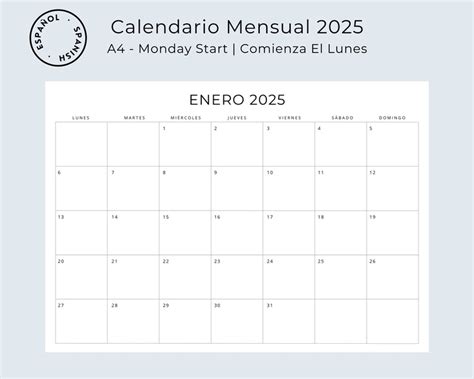 2025 Spanish Calendar 2025 Calendario Español 2025 Planificadores 2025 ...