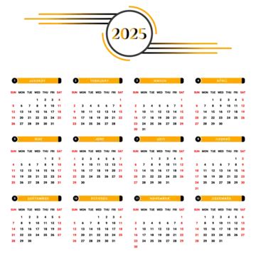 2025 Yearly Calendar With Yellow And Black Geometric Style Vector ...