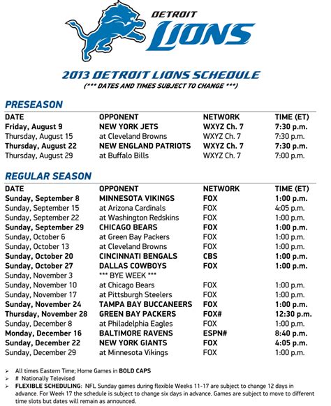 Detroit Lions Schedule 2023 2024 Printable