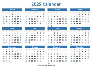 Free Printable Calendar 2025 in Excel, PDF and Word