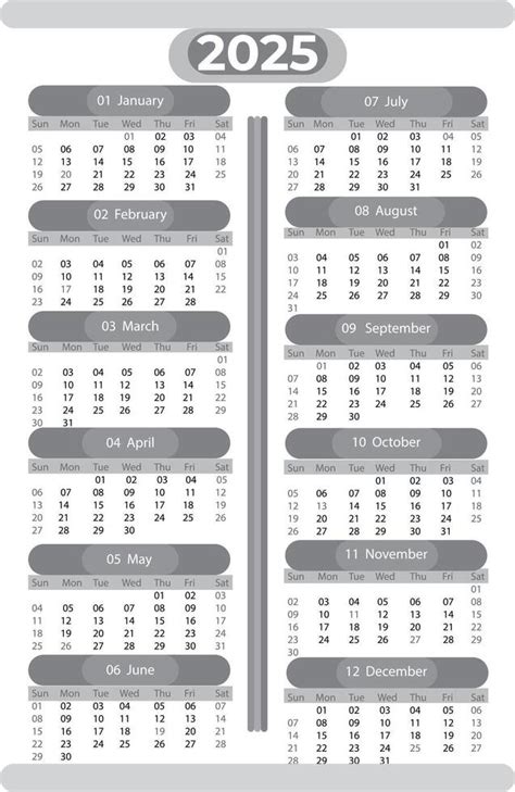 Simple Calendar Set for 2025 year 48941724 Vector Art at Vecteezy