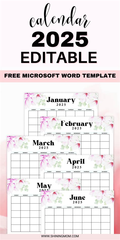 Editable Calendar 2025 Template in Word – Best Free Download!