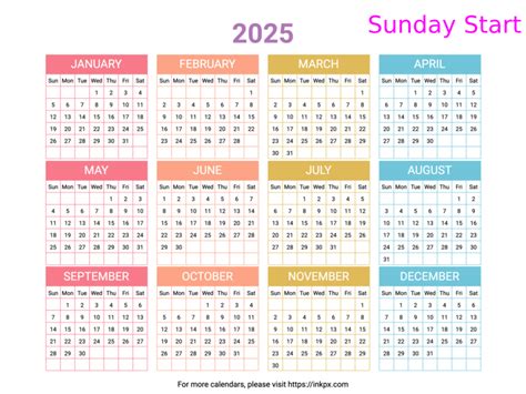 Free Printable Minimalist Colorful Table 2025 Calendar(Landscape ...