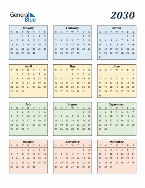 Free 2030 Calendars in PDF, Word, Excel