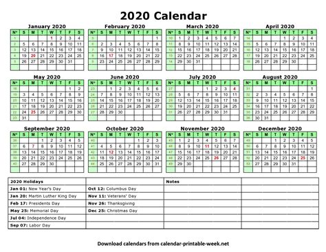 Printable 2020 Calendar – Calendar Printable Week in Federal Government ...