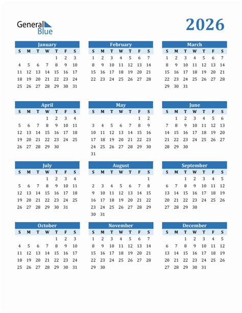 Free 2026 Year Calendar in PDF, Word, and Excel