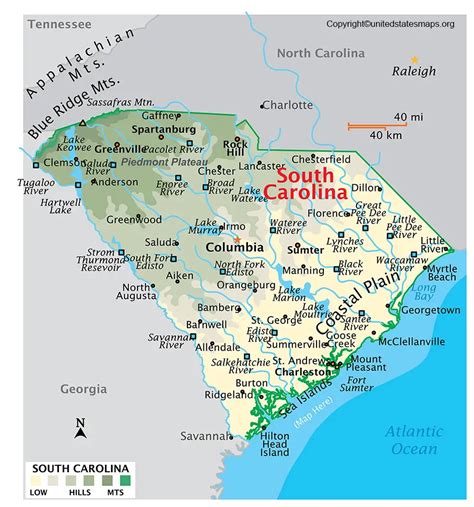 Labeled South Carolina Map With Capital And Cities in Pdf